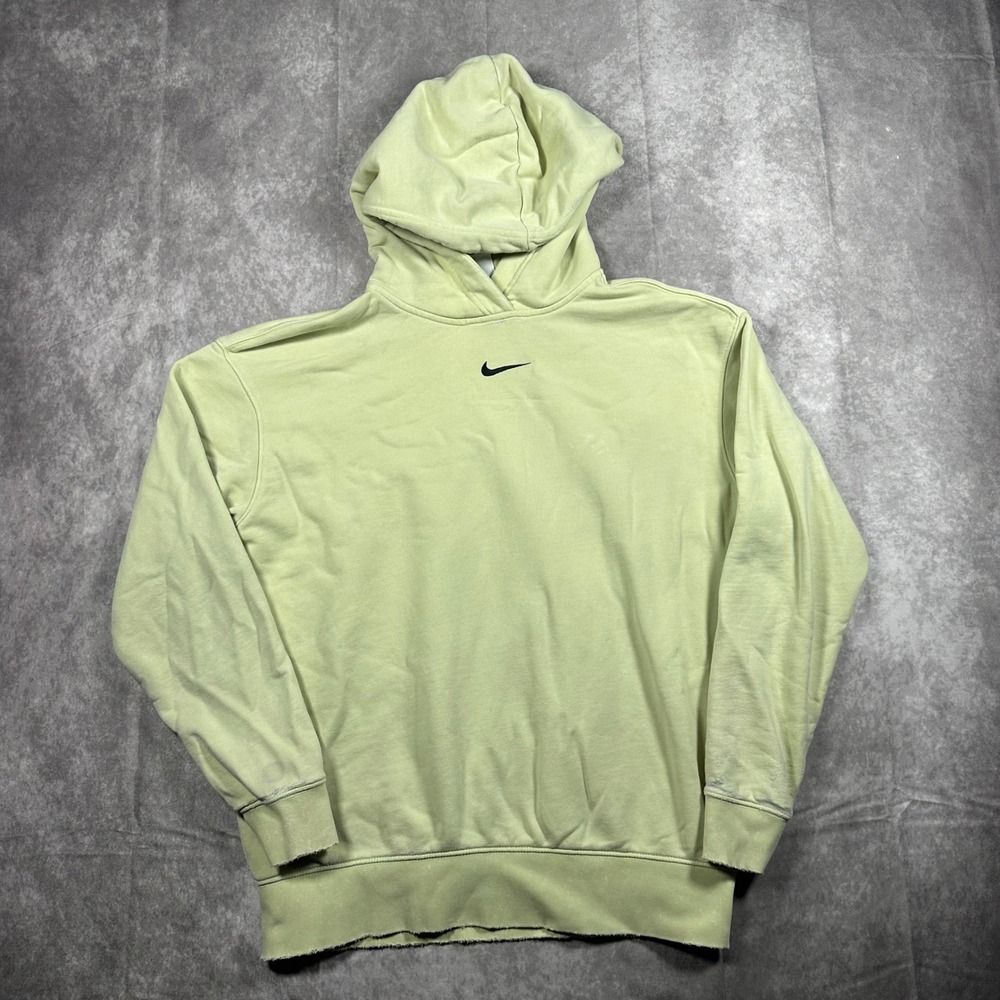 Nike Mens Center Swoosh Pullover Hoodie Lime Green XS Vintage Mini Swoosh Rare